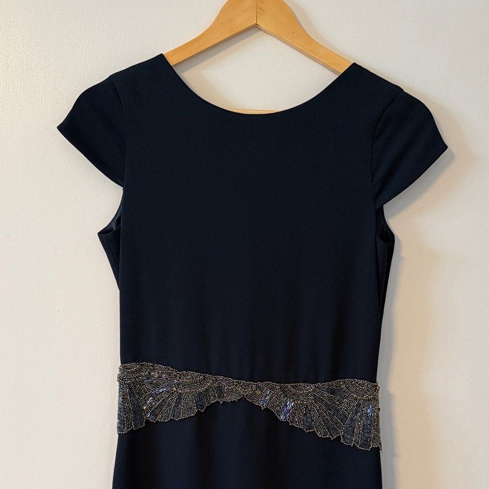 Badgley Mischka Midnight Blue Gown with Beaded Detailing
